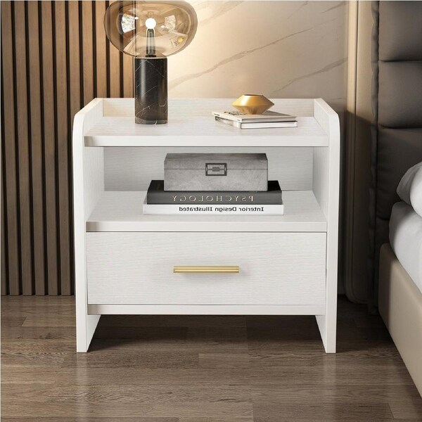 Serene Bedside Table Nightstand with Drawer (White)