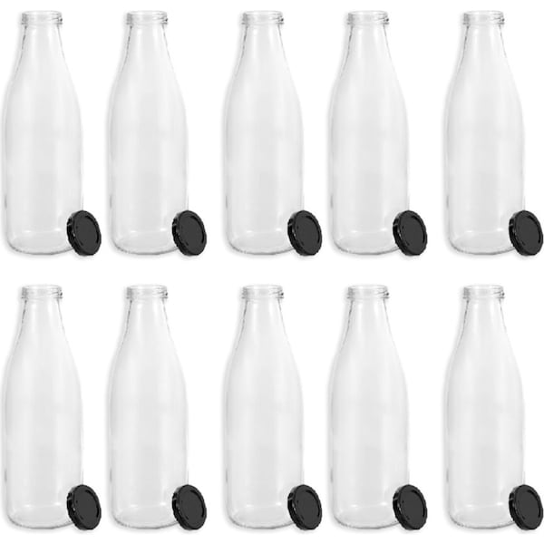 10x Lemon & Lime 1L Glass Milk Bottle Container Storage w/ Screw Top Lid Assort