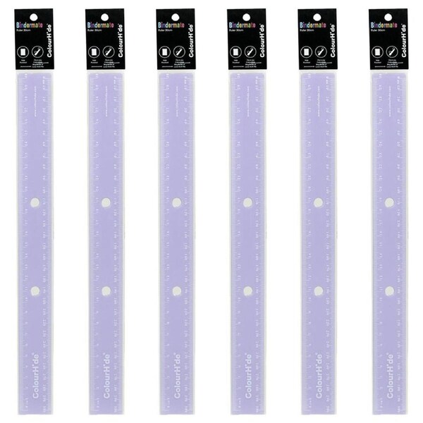 6pc Colourhide 30cm Bindermate Ruler Bookmark For Ring Binder/Arch Files Purple