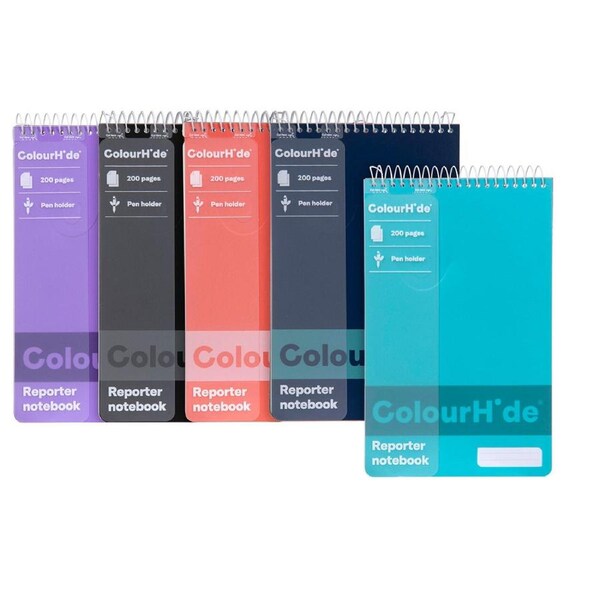 5pc Colourhide Reporter Notebook Ruled 200-Pages Writing Pad Stationery Assorted