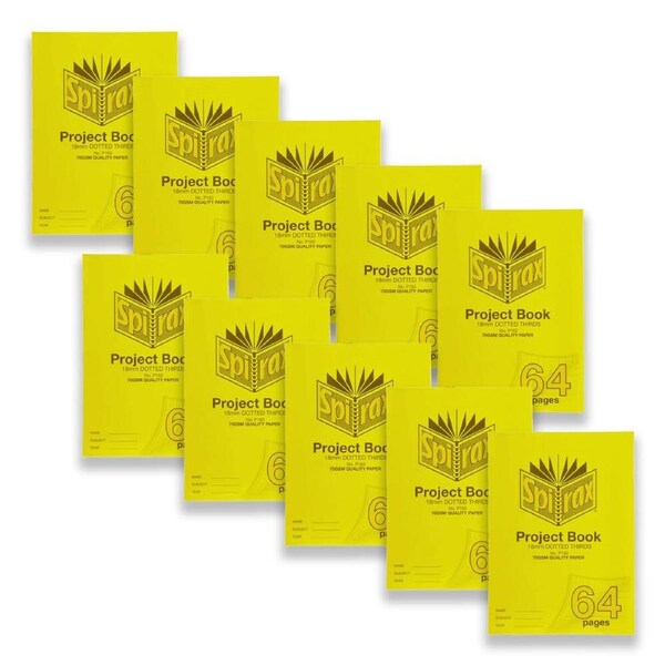 10pc Spirax P162 Project Book Large 18mm Dotted Thirds 96-Pages Notebook Yellow