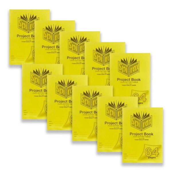 10pc Spirax P163 Project Book Large 24mm Dotted Thirds 96-Pages Notebook Yellow