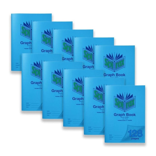 10pc Spirax P135 Graph Book A4 Notebook School Stationery 5mm Grid 128Pgs Blue