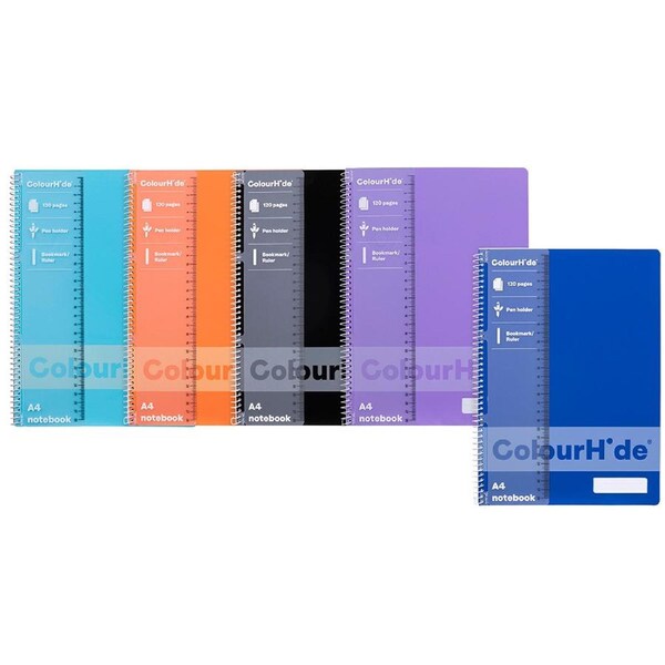 Colourhide PP Writing Notebook A4 w/ Ruler School Stationery 120-Pages Assorted