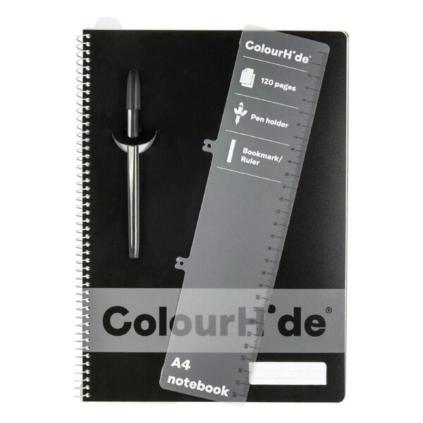 Colourhide PP Writing Notebook w/ Ruler A4 School Stationery 120-Pages Black