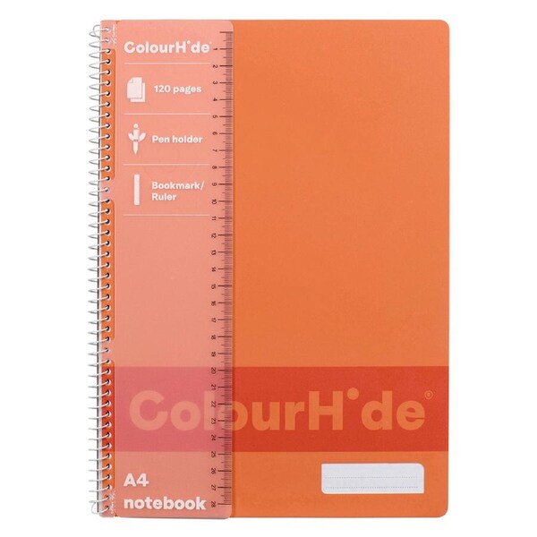 Colourhide PP Writing Notebook w/ Ruler A4 School Stationery 120-Pages Tangerine