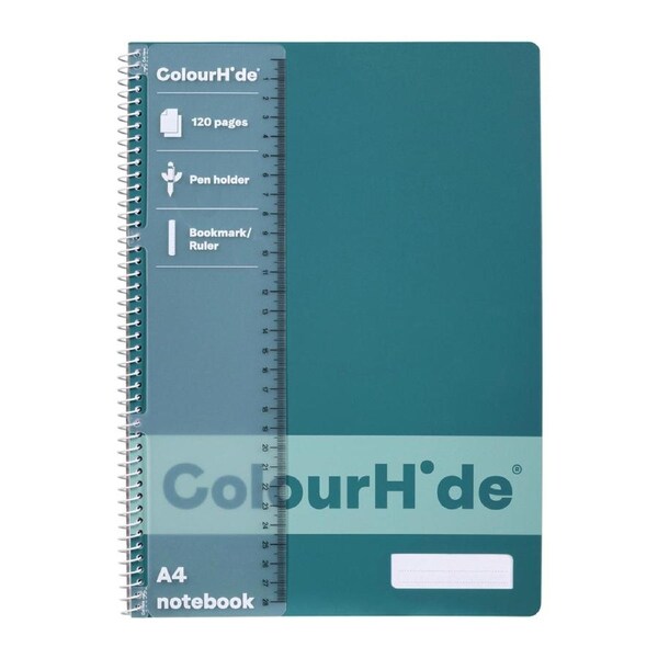 Colourhide Writing Notebook w/ Ruler A4 School Stationery 120 Pages Teal Green