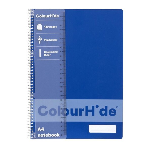 Colourhide Writing Notebook w/ Ruler A4 School Stationery 120 Pages Classic Blue