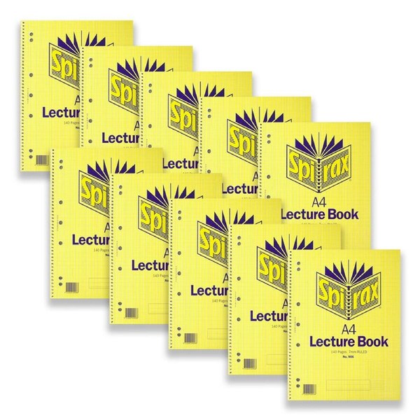 10pc Spirax 906 Lecture Book A4 Notebook School/Writing 7mm Ruled 140Pgs Yellow