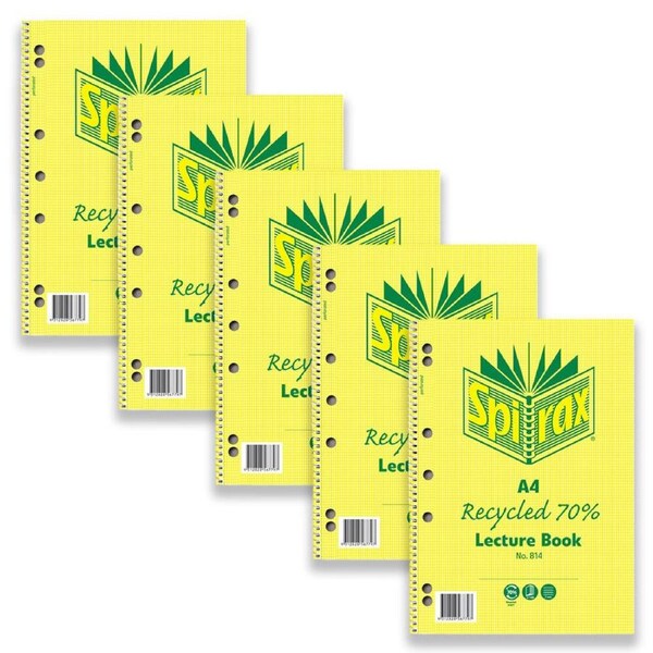 5pc Spirax 814 Recycled Lecture Book A4 School/Writing Notebook 140-Pages Yellow