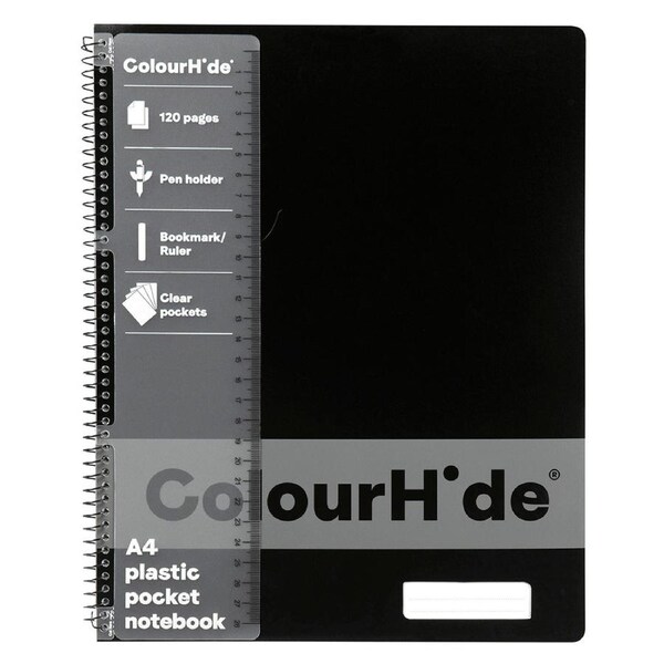 Colourhide Pocket Notebook w/ Ruler A4 Writing/School Stationery 120-Pages Black