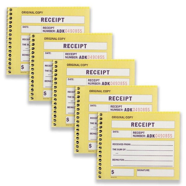5pc Spirax 504 Cash Receipt Book Quarto School/Office Writing Notebook 50-Pages