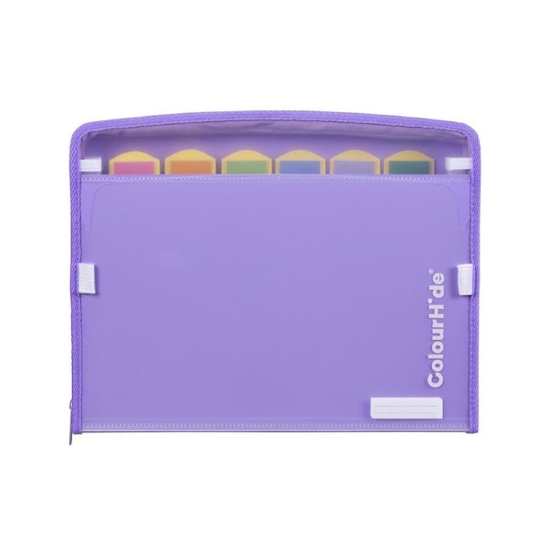 Colourhide A4 Zip-It Expanding File Cover Organiser w/ Pen Holder Loop Lavander