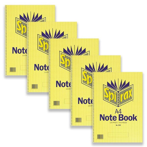 5pc Spirax 595 Spiral A4 Notebook Office/School Paper Writing Stationery 120-Pg