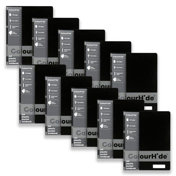 10x Colourhide PP Writing Notebook w/ Ruler A4 School Stationery 120-Pages Black