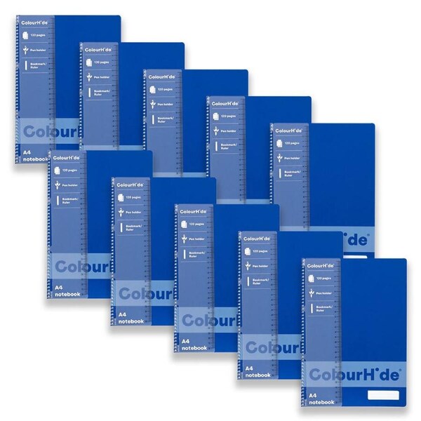 10x Colourhide PP Writing Notebook w/ Ruler A4 School Stationery 120-Pages Blue