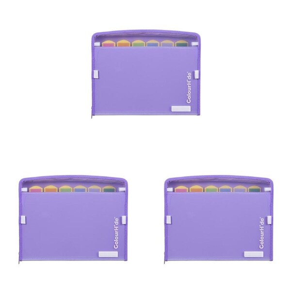 3x Colourhide A4 Zip-It Expanding File Cover Organiser w/ Pen Holder Loop LVNDR