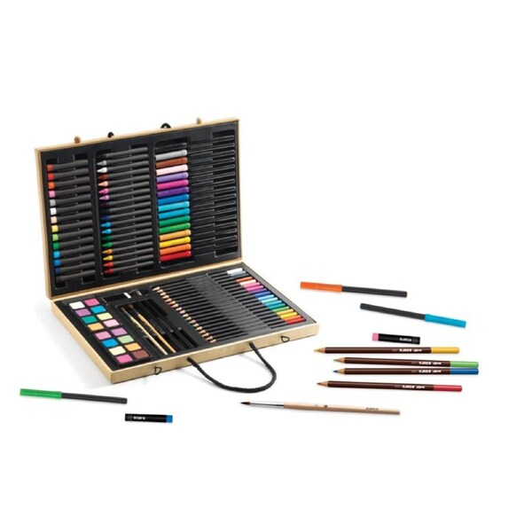Djeco Big Box Of Colours Colouring Pencils/Markers/Crayons Stationery Set 9y+