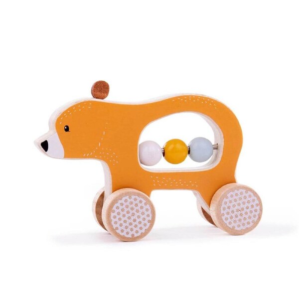 Bigjigs Toys FSC Wood 17cm Push Along Bear Baby/Toddler Activity Play Toy 6m+