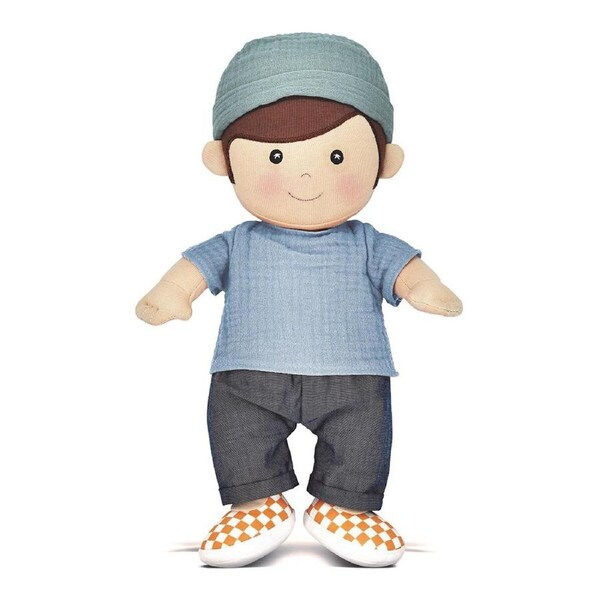 Apple Park Organic Cotton 32cm Doll Theo In Topaz Blue Baby/Infant Soft Toy 0m+