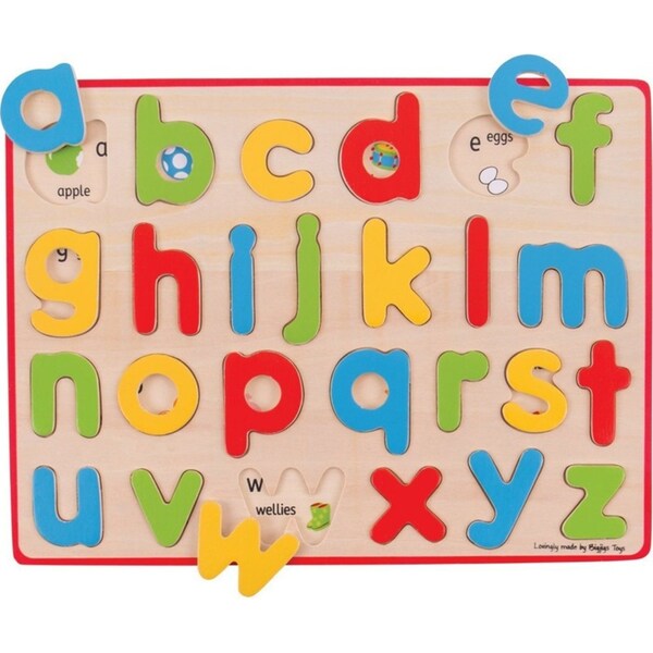 26pc Bigjigs Toys Wooden Inset Puzzle Lowercase Alphabet Kids Learning Toy 3+