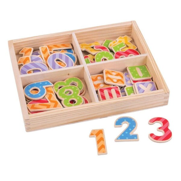 56pc Bigjigs Toys Wooden 22.5cm Magnetic Numbers w/ Tray Kids Educational Toy 3+