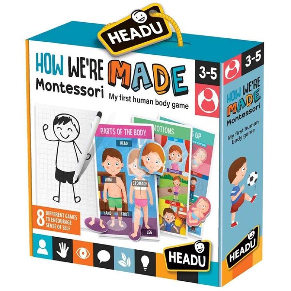 44pc Headu Montessori Flashcards How We Are Made Body Parts Game Set Kids 3-5y