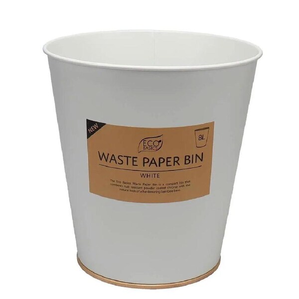 Eco Basics Compact Versatile Waste Paper Rubbish Disposal Bin 8L - White