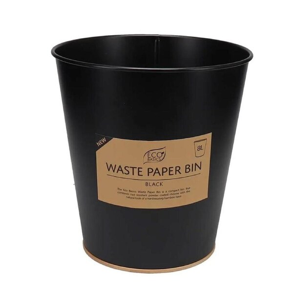 Eco Basics Compact Versatile Waste Paper Rubbish Disposal Bin 8L - Black