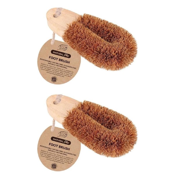 2x Eco Basics Natural Plus Anti-Bacterial Foot Care Cleaning Dry/Wet Brush