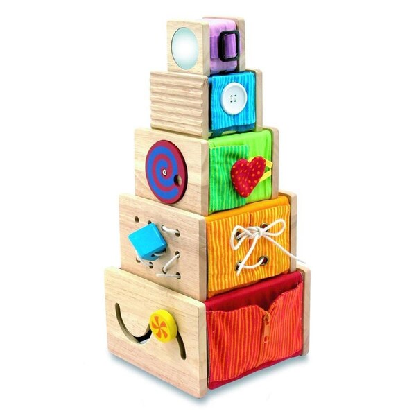 5pc Im Toy Activity Stackers Wooden Boxes Kids Sensory Learning Fun Play 18m+