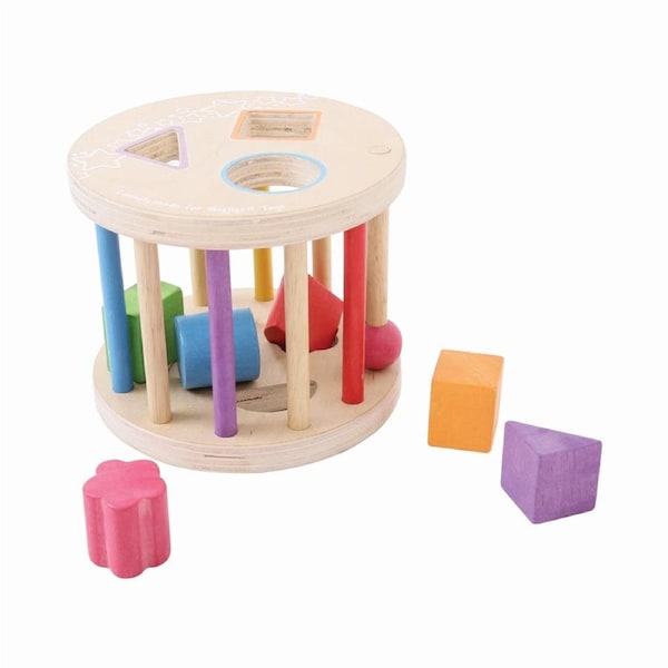 7pc Bigjigs Toys 15cm First Rolling Shape Sorter Kids Educational Wooden Toy 1+