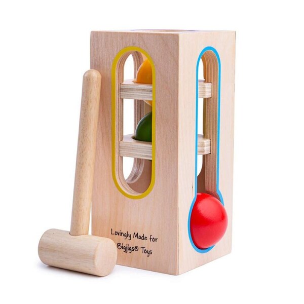 5pc Bigjigs Toys 19cm Wooden Ball Fall w/ Hammer Kids/Children Play Toy 2y+