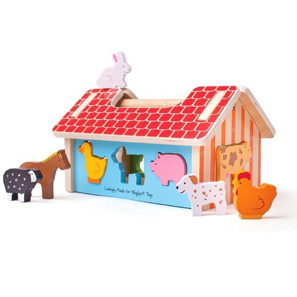 11pc Bigjigs Toys 22cm Wooden Farmhouse Sorter Kids Educational Fun Play Toy 1y+