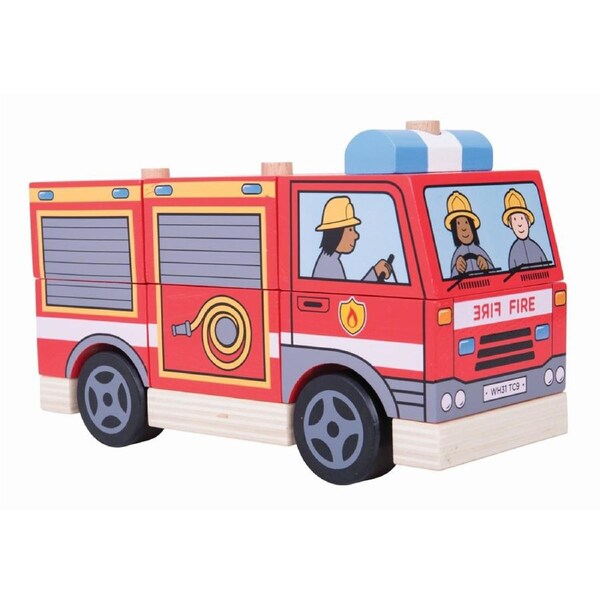 Bigjigs Toys 20.5cm Wooden Stacking Fire Engine Kids Educational Play Toy 12m+
