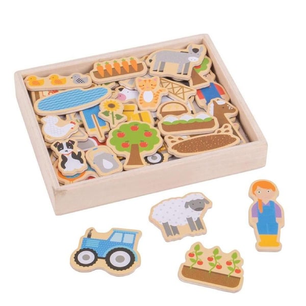36pc Bigjigs Toys Farm Magnets w/ Wooden Tray Kids/Children Educational Toy 3y+
