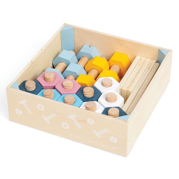 Bigjigs Toys Wooden Crate of Nuts & Bolts Kids/Children Pretend Play Toy 3y+