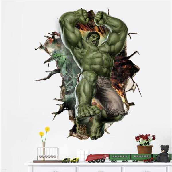 Marvel Hulk Massive Smash 3D Wall Decal - Epic Superhero Battle Mural Sticker
