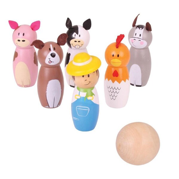 6pc Bigjigs Toys Farm Skittles Bowlling Pins w/ Ball Kids Wooden Play Toy 2y+