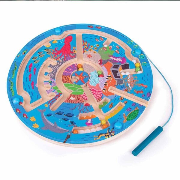 Bigjigs Toys 22.5cm Aquatic Maze Puzzle Kids/Children Wooden Fun Play Toy 3y+