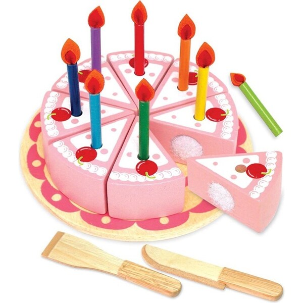 Im Toy Wooden 8-Slice Party Cake w/ Candles Set Kids/Children Pretend Toy 36m+