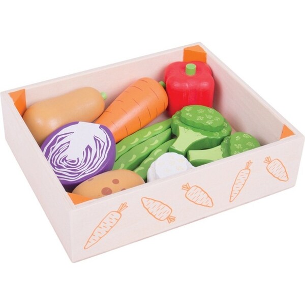 Bigjigs Toys Wooden Vegetable Crate Kids/Children Kitchen Pretend Play Toy 18m+