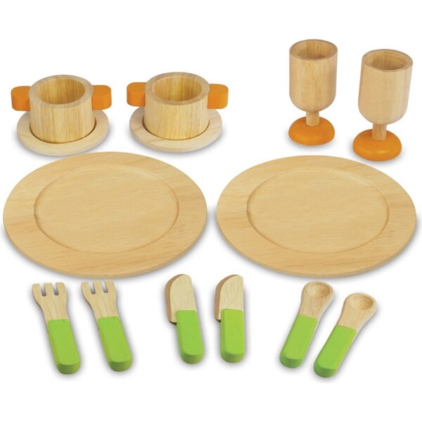 12pc Im Toy Wooden Tea Cups & Saucer Set Kids Kitchen Pretend Play Toy 36m+