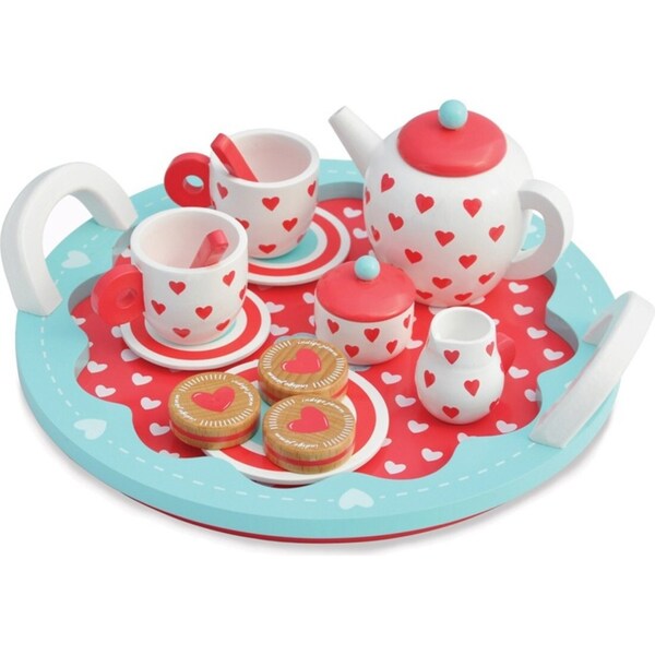 10pc Indigo Jamm Wooden Hearts Tea Set Kids/Children Kitchen Pretend Play Toy 3+