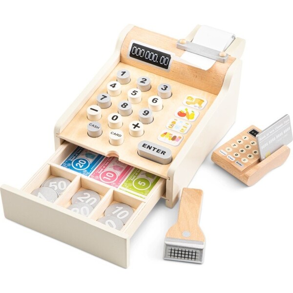 New Classic Toys Cash Register Wooden Toy Kids Fun Pretend Play Set White 3+