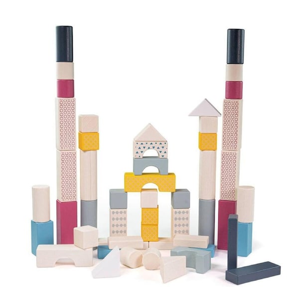 50pc Bigjigs Toys FSC Drum of Blocks Kids/Children Wooden Stacking Toy 12m+