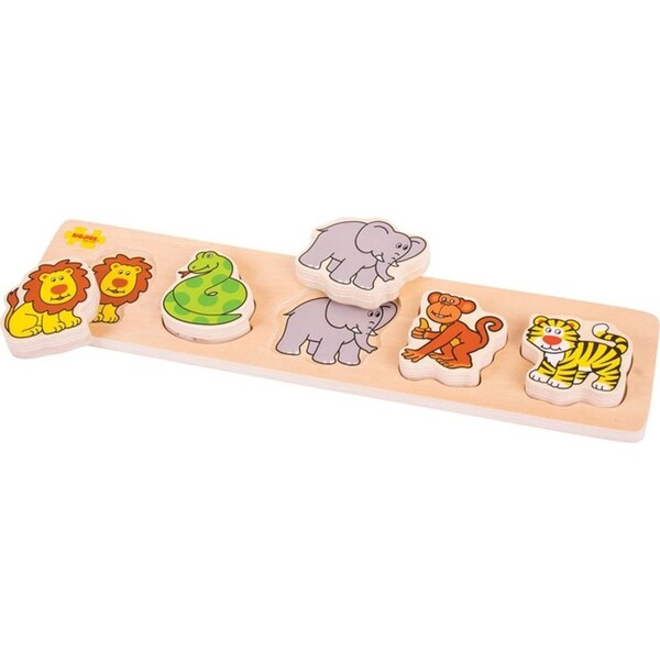 6pc Bigjigs Toys 33cm Chunky Lift & Match Puzzle Safari Kids Wooden Toy 12m+