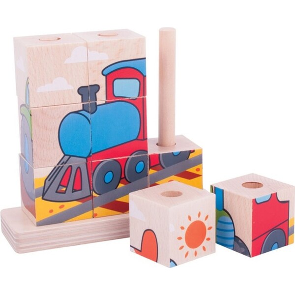 10pc Bigjigs Toys Stacking Blocks Puzzle Transport Kids Wooden Sensory Toy 12m+