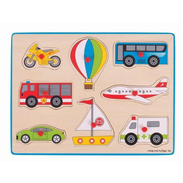 8pc Bigjigs Toys 30cm Lift Out Puzzle Transport Plane/Bus/Car Wooden Toy 3y+