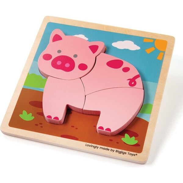 4pc Bigjigs Toys 15cm Chunky Lift Out Puzzle Pig Kids Wooden Sensory Toy 10m+